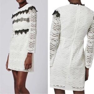 Topshop Russian Doll White Lace Black Trim Sheath Dress • 8